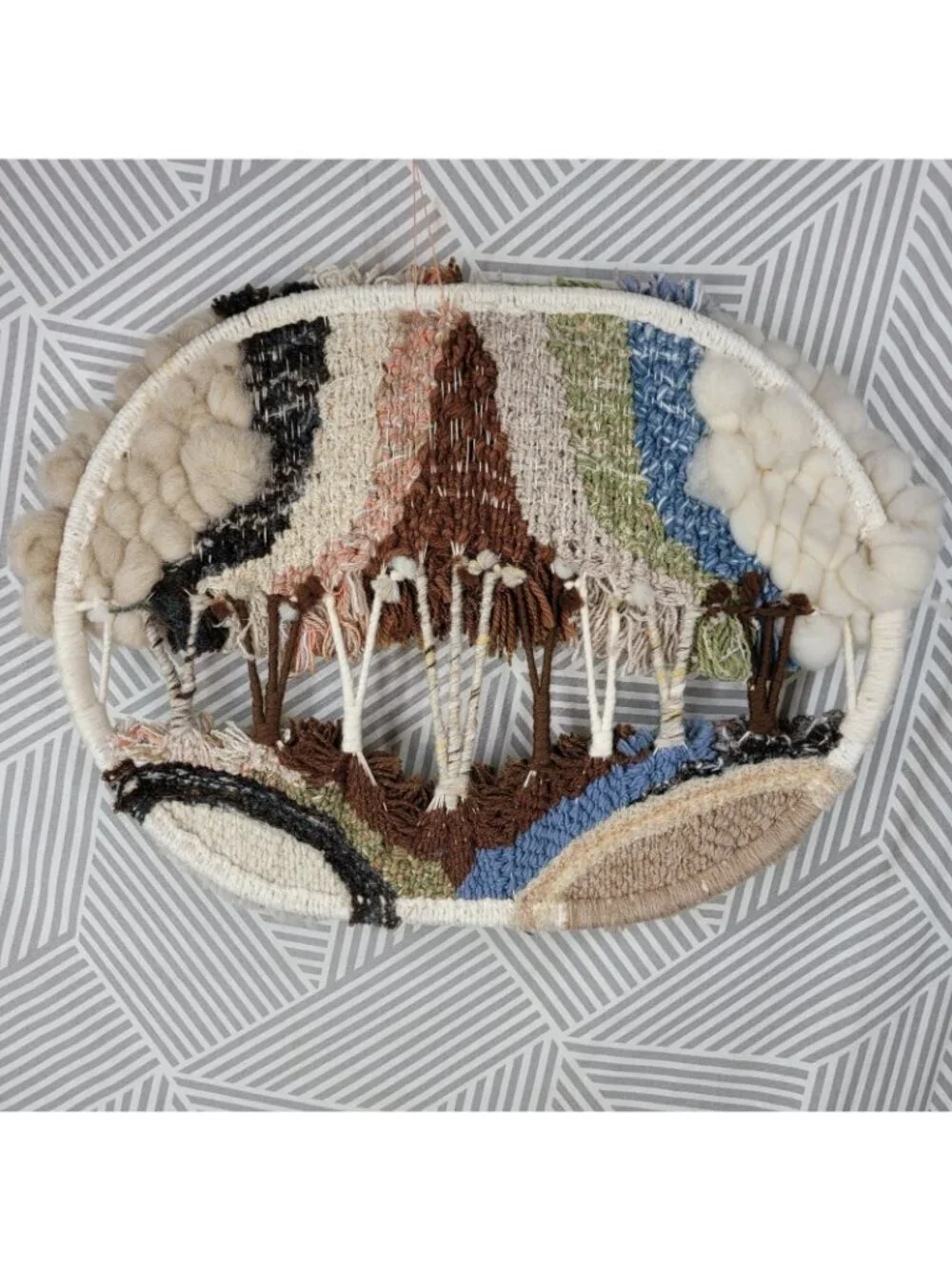 Vintage Fiber Art Tree Textile Weaving Wall Hanging Mid Century 24” Wool Yarn